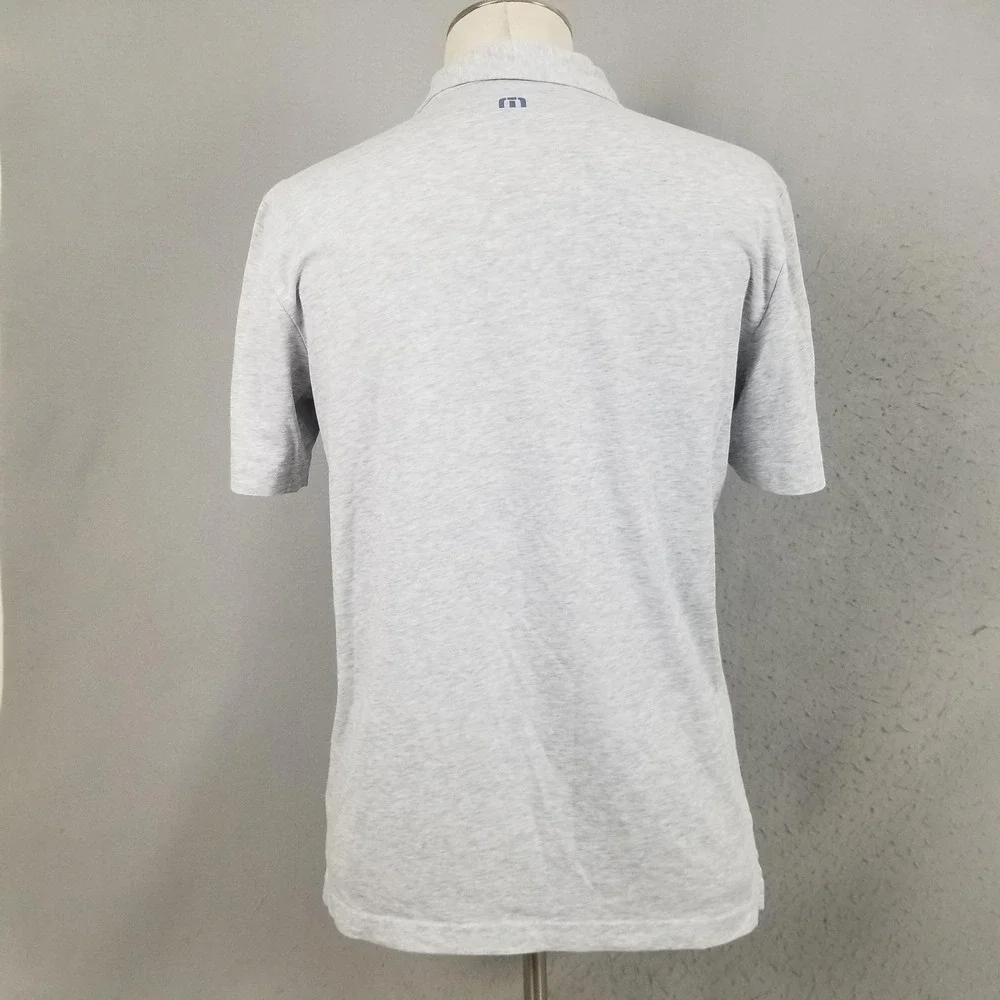 TravisMathew Polo Shirt Mens Medium Gray Chest Stripe Golf Casual Performance